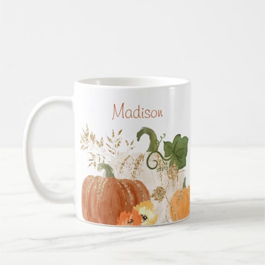 Mug Parties scintillant d'automne Citrouille Aquarelle (Gauche)