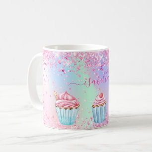 Mug Parties scintillant de cuisson rose vif nom cupcak