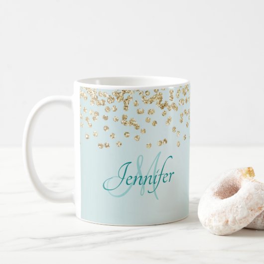 Mug Parties scintillant d'or Confetti sur Seafoam Gree (Avec donut)