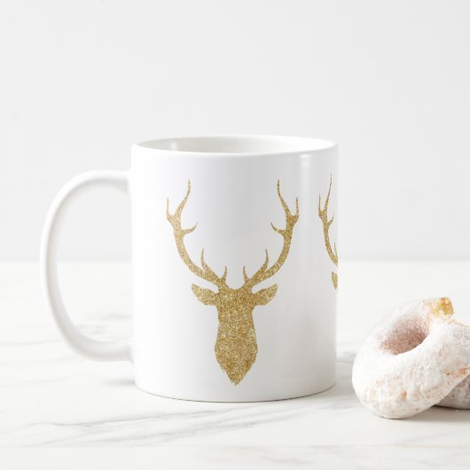 Mug Parties scintillant d'or Faux Cerf de Noël (Avec donut)