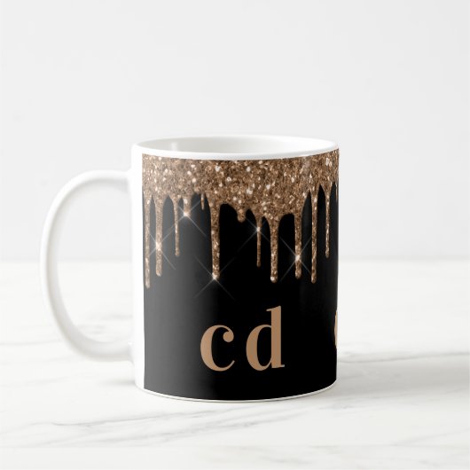 Mug Parties scintillant d'or noir goutte monogramme br (Gauche)