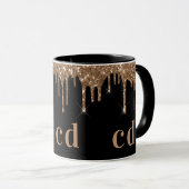 Mug Parties scintillant d'or noir goutte monogramme br (Devant droit)