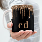 Mug Parties scintillant d'or noir goutte monogramme br