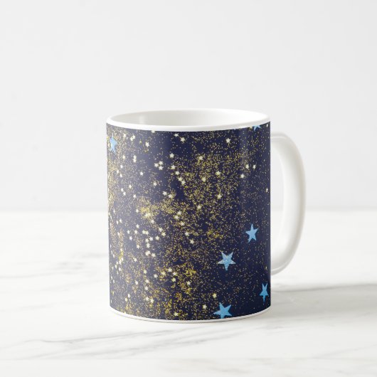 Mug Parties scintillant dorée et étoiles bleues scinti (Devant droit)