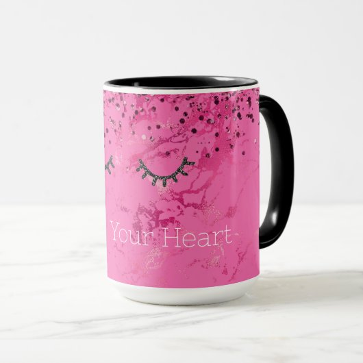 Mug Parties scintillant en marbre rose brillant noir (Devant droit)