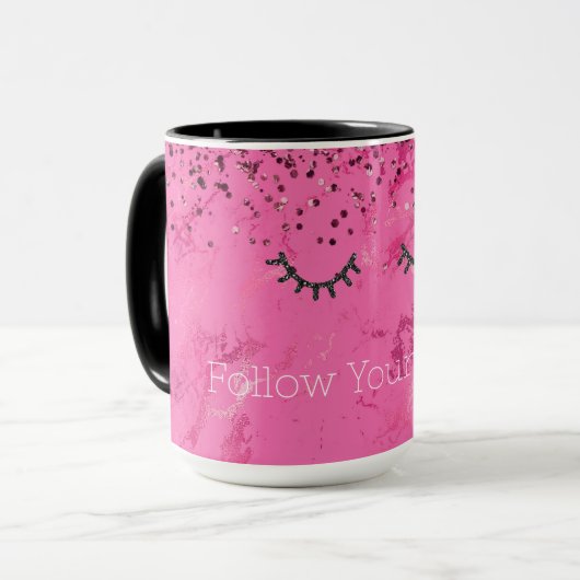 Mug Parties scintillant en marbre rose brillant noir (Devant gauche)