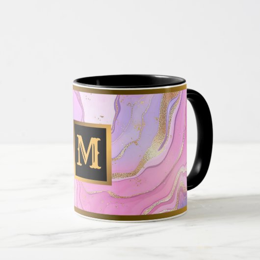 Mug Parties scintillant en marbre rose violet or (Devant droit)