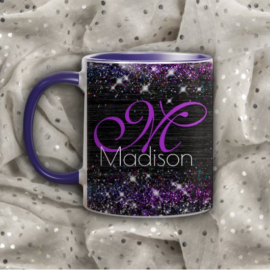 Mug Parties scintillant en métal brossé noir violet mo