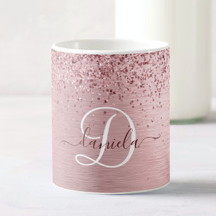 Mug Parties scintillant en métal brossé rose pâle Nom 