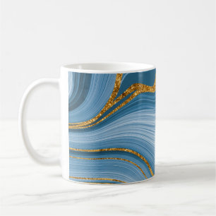 Mug Parties scintillant en or bleu marbre élégant Abst
