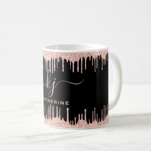 Mug Parties scintillant en or Blush Rose 2 Monogrammes (Devant droit)