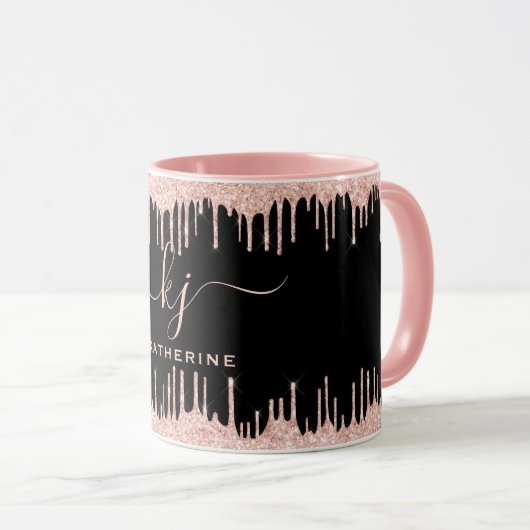 Mug Parties scintillant en or Blush Rose 2 Monogrammes (Devant droit)