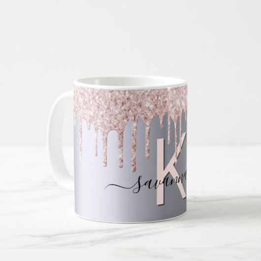Mug Parties scintillant en or rose argenté  monogramme (Devant gauche)