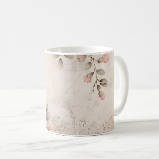 Mug parties scintillant en or rose, feuille rose, emba (Devant droit)