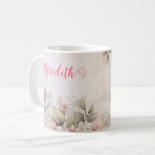 Mug parties scintillant en or rose, feuille rose, emba (Devant gauche)