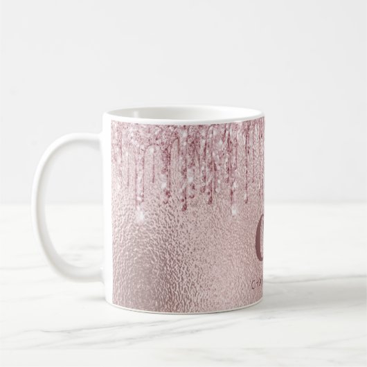 Mug parties scintillant en or rose goutte nom monogram (Gauche)