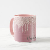 Mug parties scintillant en or rose gouttes de nom méta (Devant gauche)