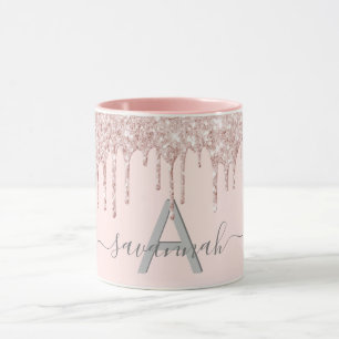 Mug parties scintillant en or rose monogramme brun élé
