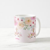 Mug Parties scintillant en or rose Unicorne Fleurs Vis (Devant droit)