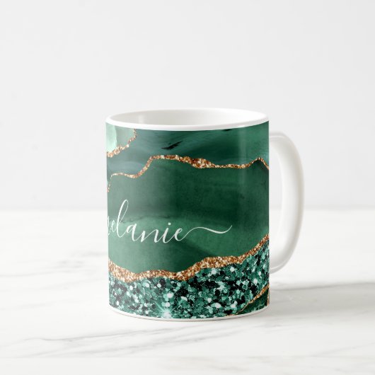 Mug Parties scintillant en or vert Emerald Nom personn (Devant droit)