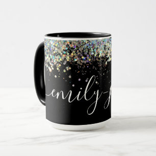 Mug Parties scintillant holographique noire Nom lettre