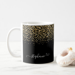 Mug Parties scintillant léopard or Monogramme noir