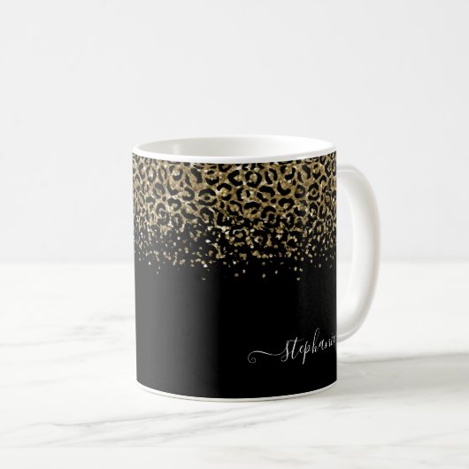 Mug Parties scintillant léopard or Monogramme noir (Devant droit)