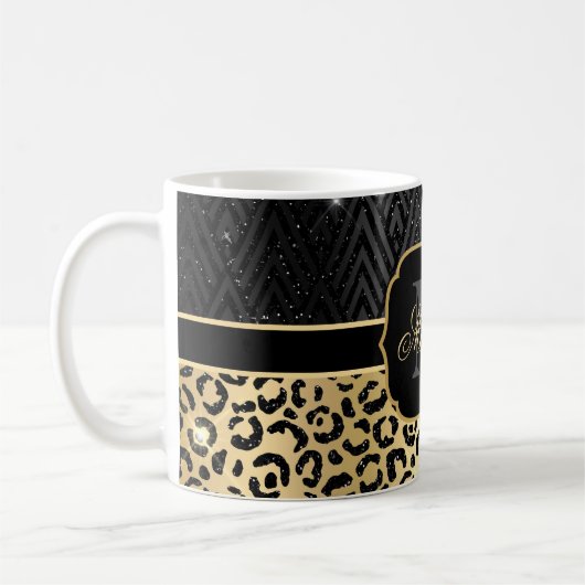 Mug Parties scintillant Noir & Or Glam Leopard Spots & (Gauche)
