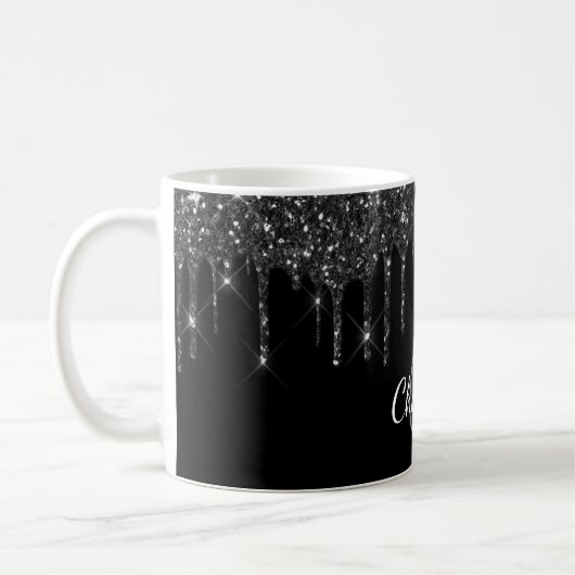 Mug Parties scintillant noire gouttes initiales monogr (Gauche)
