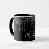 Mug Parties scintillant noire gouttes monogramme initi (Devant gauche)