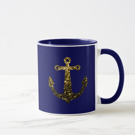 Mug Parties scintillant or faux brillant Ancre bleu ma (Droite)