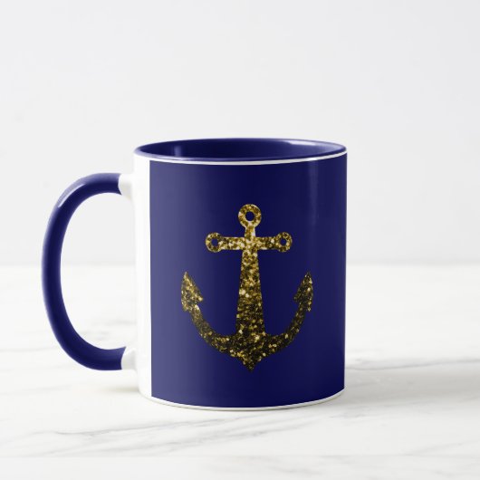 Mug Parties scintillant or faux brillant Ancre bleu ma (Gauche)