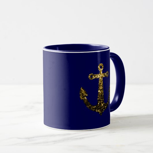Mug Parties scintillant or faux brillant Ancre bleu ma (Devant droit)