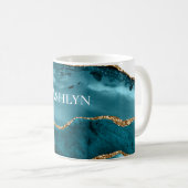 Mug Parties scintillant or turquoise Aqua Blue Agate (Devant droit)