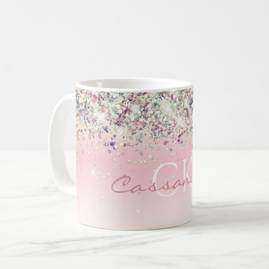 Mug Parties scintillant pourpre brillant Monogrammé Gi (Devant gauche)