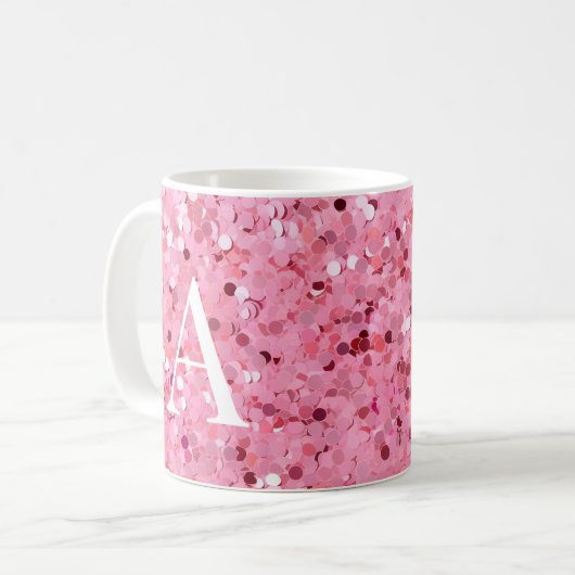 Mug Parties scintillant rose avec initiale (Devant gauche)