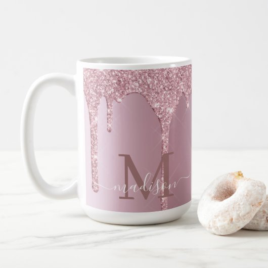 Mug Parties scintillant Rose d'or Luxe  Monogramme (Avec donut)