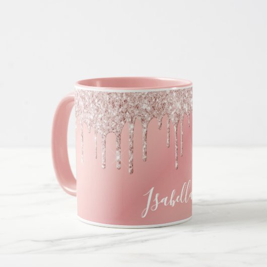 Mug parties scintillant rose doré rose pâle nom des go (Devant gauche)