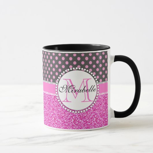 Mug Parties scintillant rose et Pois roses sur gris no (Droite)