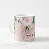 Mug Parties scintillant rose moderne & Fleurs Étincell (Devant gauche)