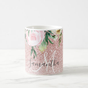 Mug Parties scintillant rose moderne & Fleurs Étincell