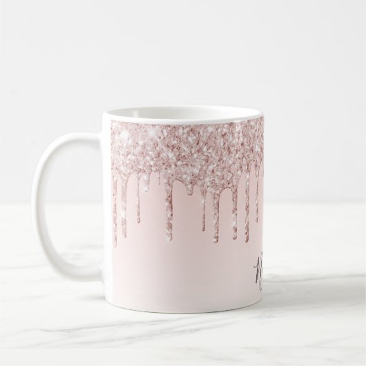 Mug parties scintillant rose or gouttes nom girly rose (Gauche)