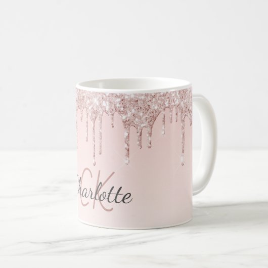 Mug parties scintillant rose or rose  monogramme initi (Devant droit)