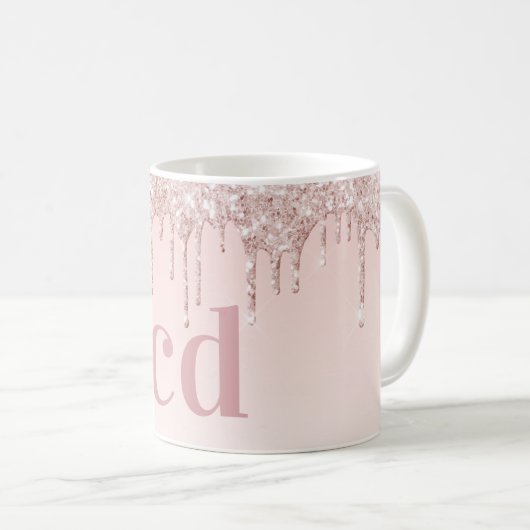 Mug parties scintillant rose or rose  monogramme initi (Devant droit)