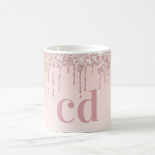 Mug parties scintillant rose or rose  monogramme initi