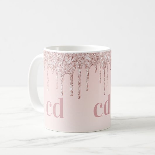 Mug parties scintillant rose or rousse monogramme (Devant gauche)