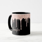 Mug Parties scintillant rose vif sur noir Monogrammé (Devant gauche)