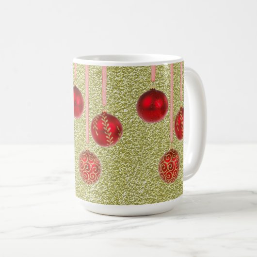 Mug Parties scintillant Rouge or Joyeux Noël Baubles M (Devant droit)
