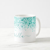 Mug Parties scintillant turquoise blanche nom vert mer (Devant droit)