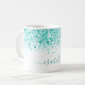 Mug Parties scintillant turquoise blanche nom vert mer (Devant gauche)